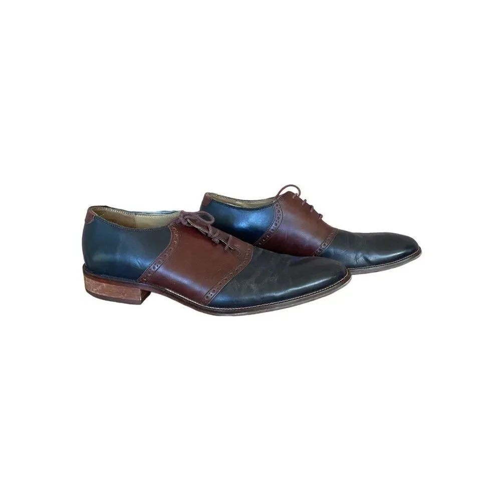Cole Haan Womens Brown And Blue Colorblock Leather Oxford Dress Shoes Size 11